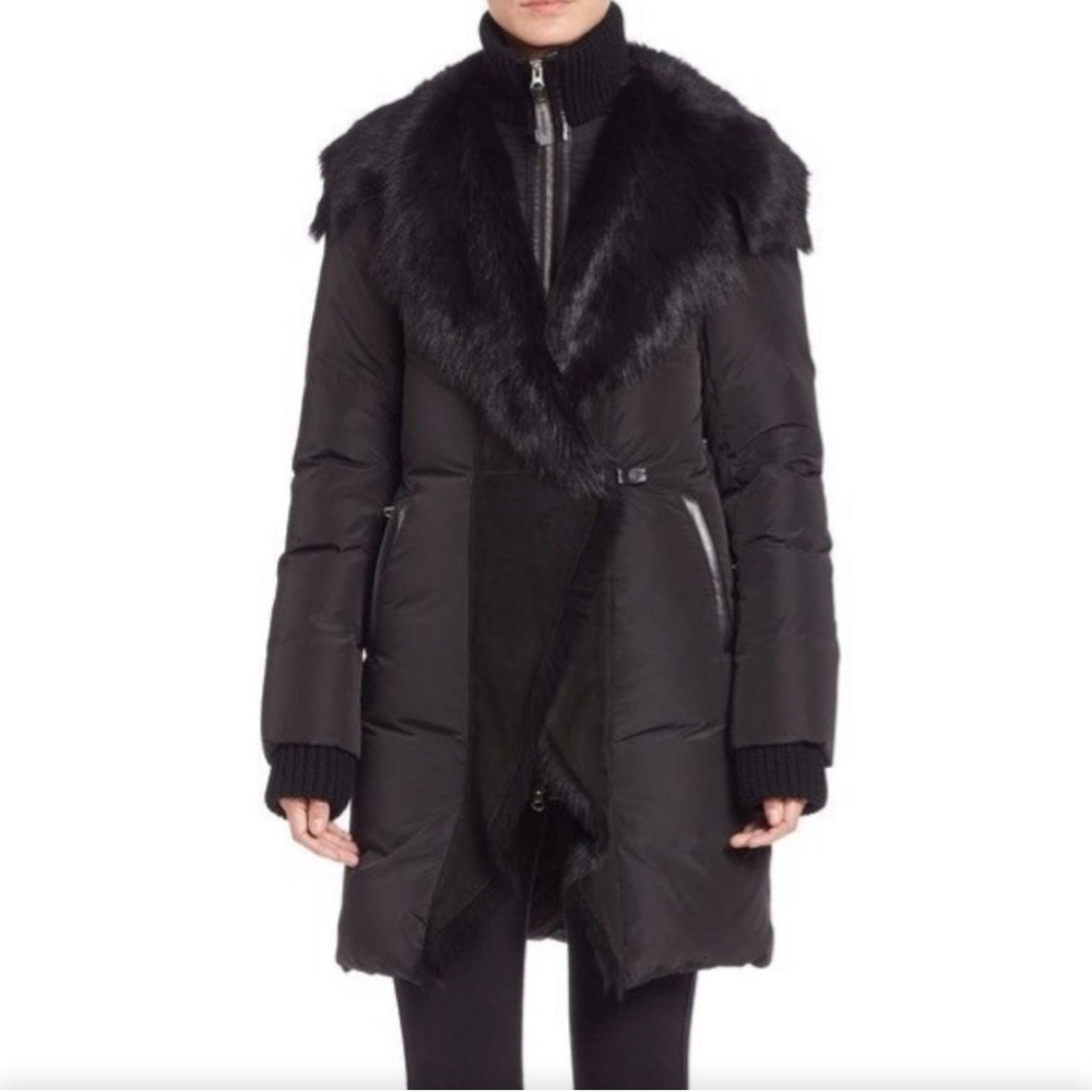 MACKAGE ADORA DOWN COAT WITH SHEARLING TRIM